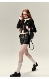 Black A-Line Leather Mini Skirt - CHINASQUAD