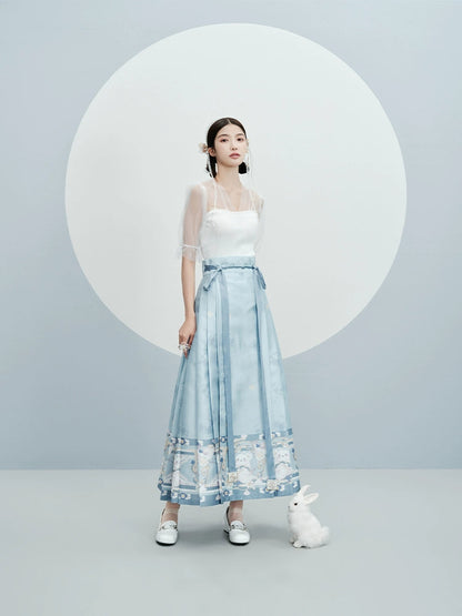 &quot;玉面山雀&quot;  Ming-style Printed Hanfu Dress - CHINASQUAD