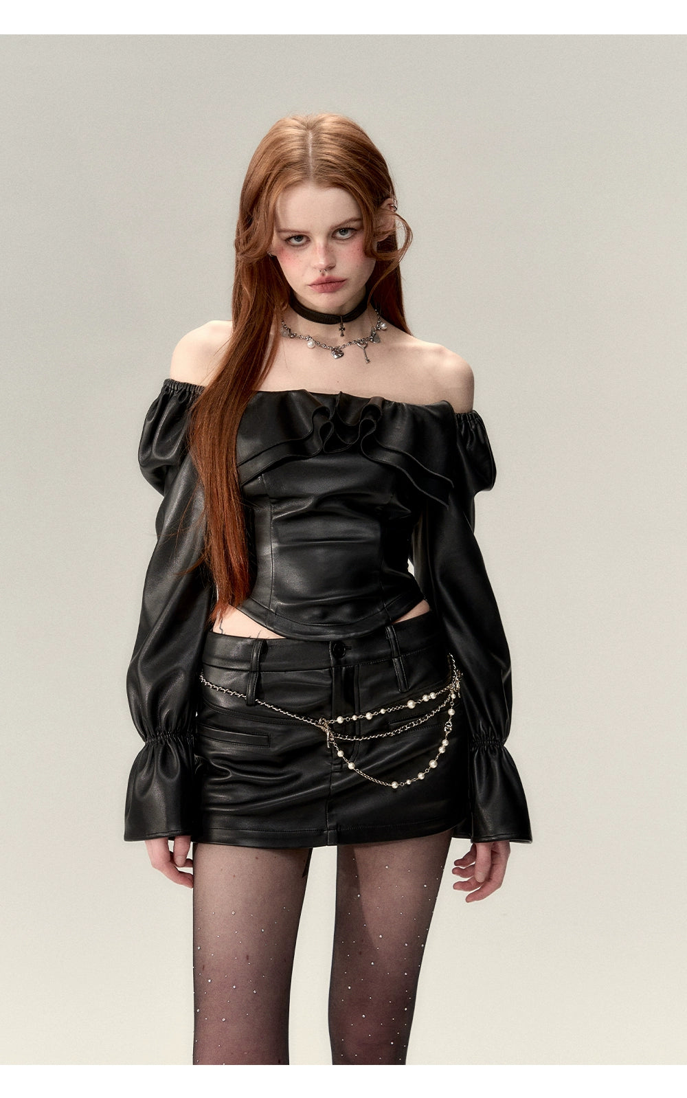 Black A-Line Leather Mini Skirt - CHINASQUAD