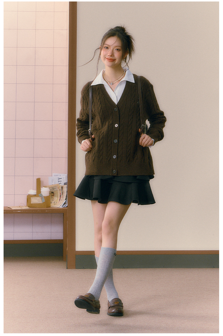 Gray &amp; Brown College Style Knitted Cardigan - CHINASQUAD