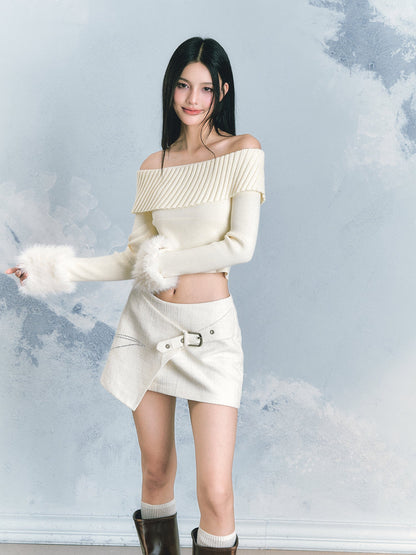 One-Shoulder Knit Blouse &amp; Mini Skirt Set - CHINASQUAD