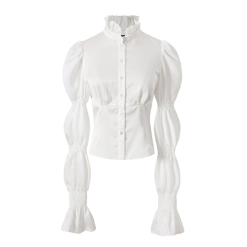 White Bubble Sleeve Shirt &amp; Overalls Set - CHINASQUAD