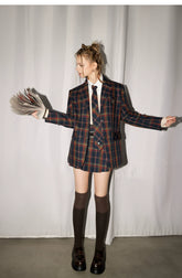 Padded Shoulders Plaid Blazer - CHINASQUAD