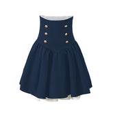 College Striped Shirt & Navy High Waist Skirt Set - CHINASQUAD