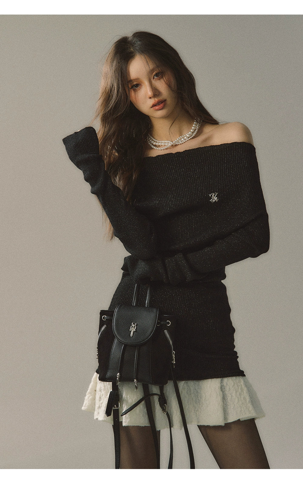 Khaki &amp; Black Off-shoulder Knitted Mini Dress - CHINASQUAD