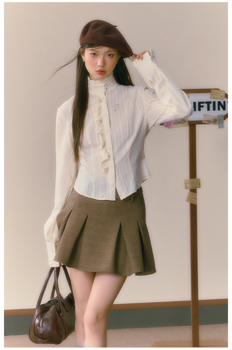 Khaki Three-Piece Merad High-End Suit Jacket &amp; Pleated Skirt Set - CHINASQUAD