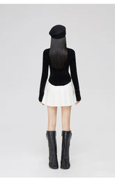 Black V-neck Knitted Long-sleeve Sweater - CHINASQUAD