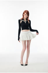 White & Black Lace Edge Mini Skirt - CHINASQUAD