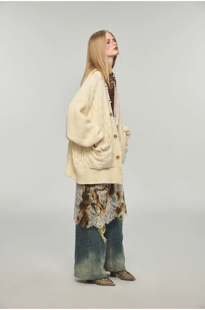 Wool Oversized Knit Cardigan - CHINASQUAD