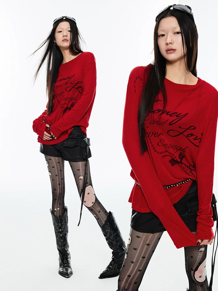 Printed Crewneck Oversized Long Sleeve T-shirt - CHINASQUAD