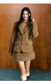 Woolen Shoulder-padded Blazer & Skirt Set - CHINASQUAD