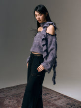 Purple Off-The-Shoulder Plaid Blouse - CHINASQUAD