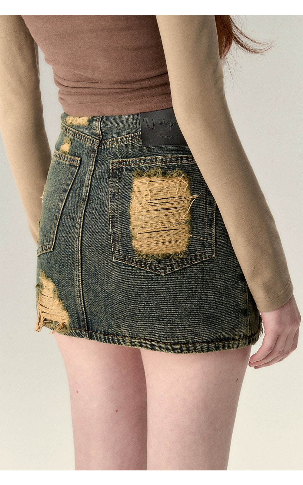 Denim Blue Dual-layered Mini Skirt - CHINASQUAD