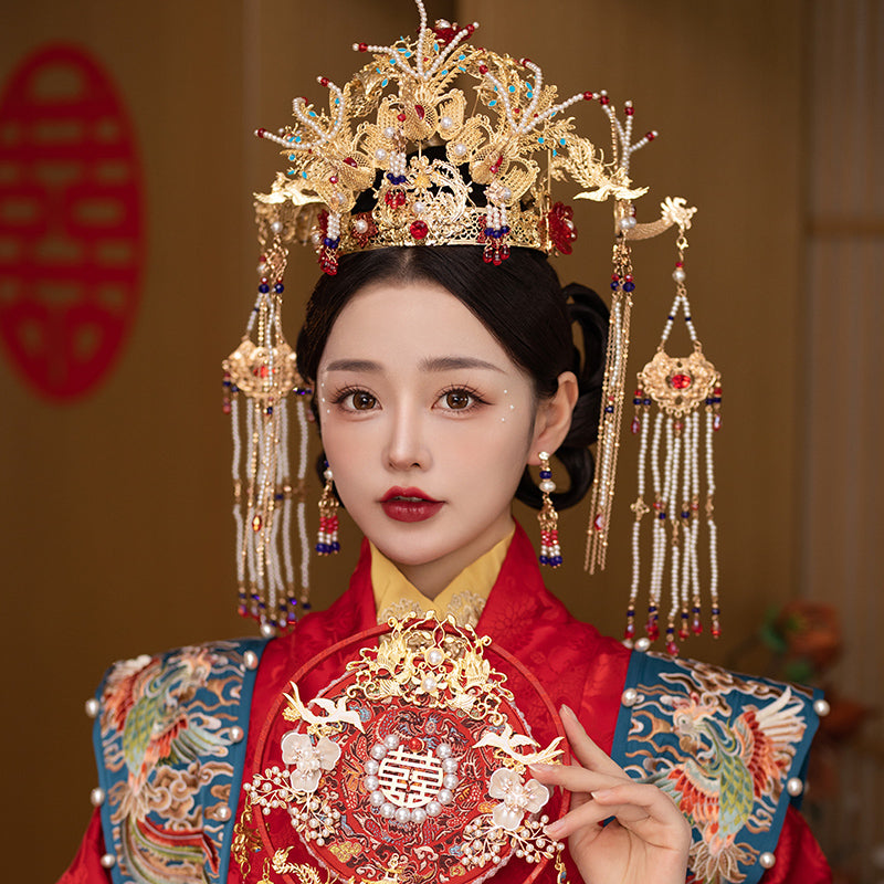 Embroidered Robe Tassel Phoenix Crown Set - CHINASQUAD
