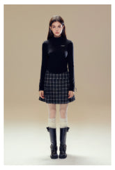 Black Plaid A-line Wool Skirt - CHINASQUAD