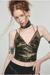 Camouflage 2-in-1 Halter Mesh Camisole - CHINASQUAD