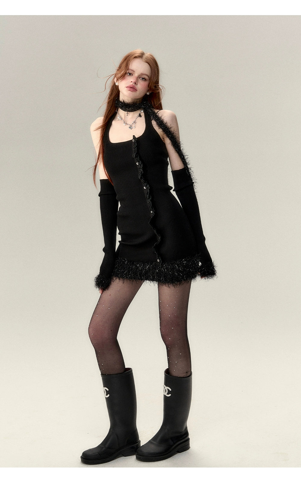 Black Satin Jacket &amp; Dress Set - CHINASQUAD