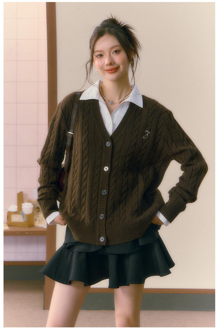 Gray &amp; Brown College Style Knitted Cardigan - CHINASQUAD