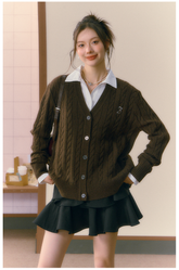 Gray & Brown College Style Knitted Cardigan - CHINASQUAD