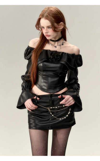 Black A-Line Leather Mini Skirt - CHINASQUAD