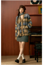 Striped Knit Cardigan & Scarf Set - CHINASQUAD