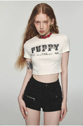 Distressed Letter Slim Crop Top - CHINASQUAD