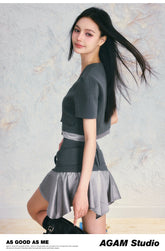 Grey Stripe Blouse & Mini Skirt Set - CHINASQUAD