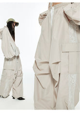 Black & Beige Wide-Legged Windbreaker Pants - CHINASQUAD