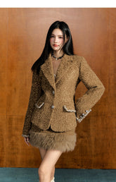 Woolen Shoulder-padded Blazer & Skirt Set - CHINASQUAD