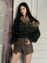 Brown High-Waisted Tweed Shorts - CHINASQUAD