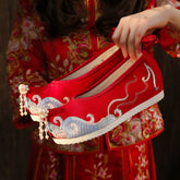 "Sea wave" Embroidered Pointed Toes Floral Hanfu Shoes - CHINASQUAD