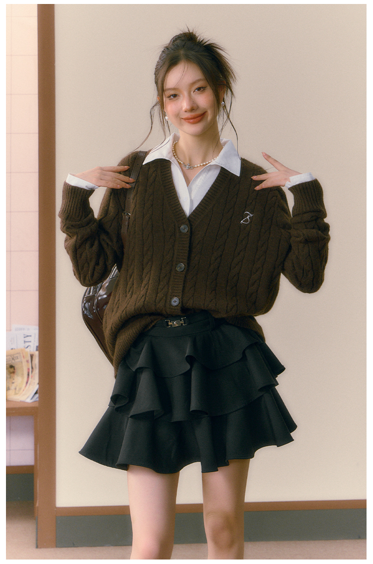 Gray &amp; Brown College Style Knitted Cardigan - CHINASQUAD
