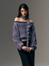 Purple Off-The-Shoulder Plaid Blouse - CHINASQUAD