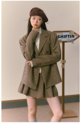 Khaki Three-Piece Merad High-End Suit Jacket & Pleated Skirt Set - CHINASQUAD