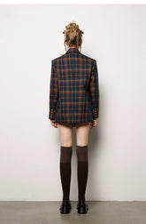 Padded Shoulders Plaid Blazer - CHINASQUAD