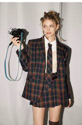 Padded Shoulders Plaid Blazer - CHINASQUAD