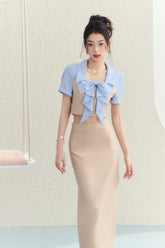 Blue Striped Shirt & Midi Skirt Set - CHINASQUAD