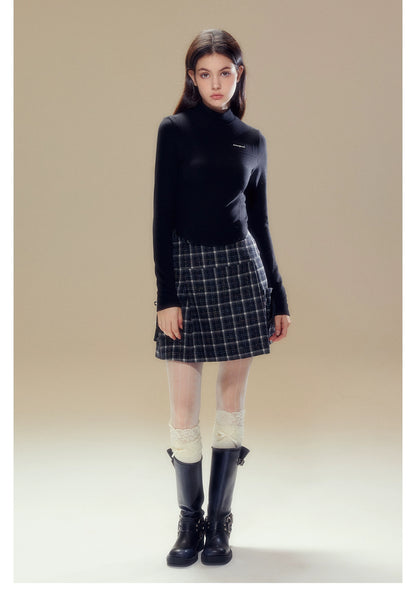 Black Plaid A-line Wool Skirt - CHINASQUAD