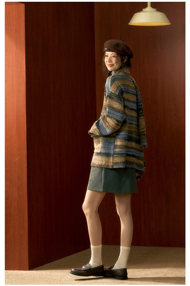 Striped Knit Cardigan &amp; Scarf Set - CHINASQUAD