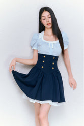 College Striped Shirt & Navy High Waist Skirt Set - CHINASQUAD