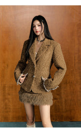 Woolen Shoulder-padded Blazer & Skirt Set - CHINASQUAD