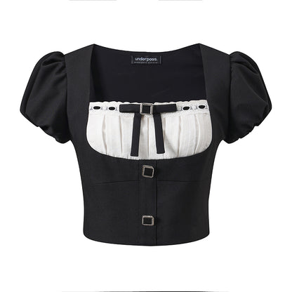 Black puff sleeve Square Neck Top &amp; Midi Skirt Set - CHINASQUAD