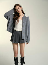 Gray & White Double-Breasted Zip-Up Cardigan - CHINASQUAD