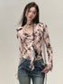 Oil Painting Ruffled V-neck Blouse - CHINASQUAD