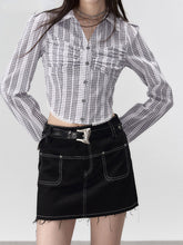 Black Denim 2-in-1 Studded Frayed Mini Skirt - CHINASQUAD