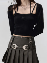 Brown Metallic Belt & Pleated Skirt - CHINASQUAD