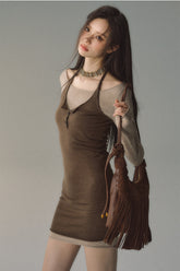 2-in-1 Neck Wool Mini Dress - CHINASQUAD