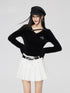 Black V-neck Knitted Long-sleeve Sweater - CHINASQUAD