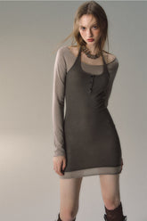 2-in-1 Neck Wool Mini Dress - CHINASQUAD