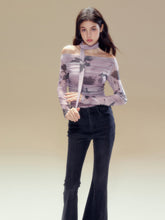 Purple Rose Printed Mesh Long Sleeve T-shirt - CHINASQUAD